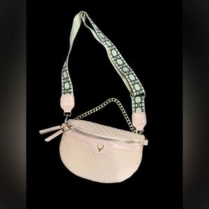 Pink Classy Crossbody Bag NEW with Patterned Strap and Gold Elk Emblem
